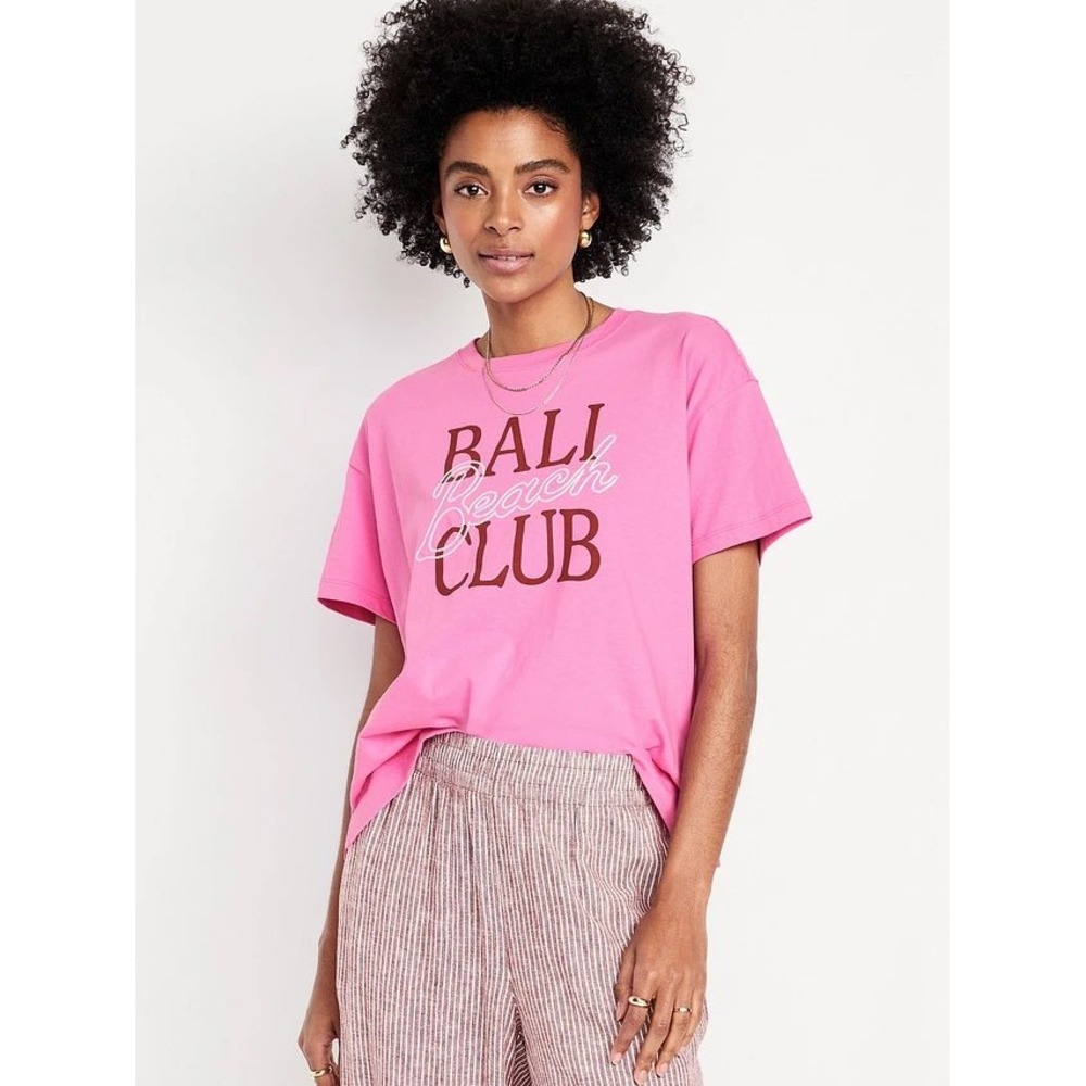 Old Navy EveryWear Bali Beach Club Graphic Tee Pink Boxy Short Sleeve T-Shirt